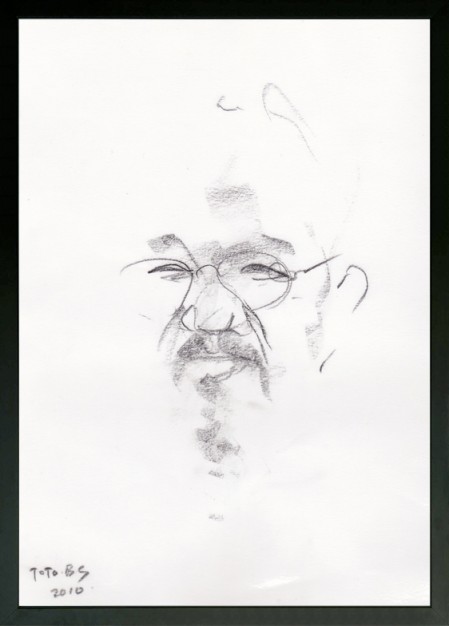 Sebuah sketsa guru kami, Syaikh Husain asy-Syadzili ad-Darqawi yang dilukis oleh Bambang Semboto atau biasa dikenal Toto BS dalam waktu kurang dari 2 menit pada tahun 2010.